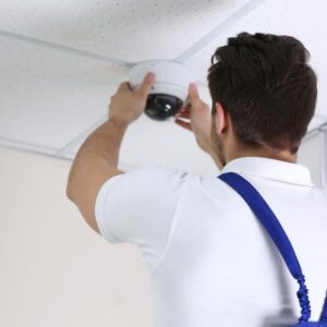 CCTV installation work is going on by technician.